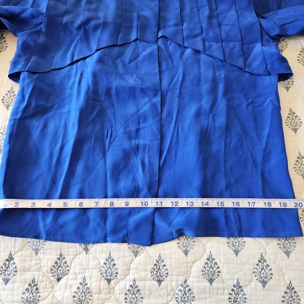 Francesca of Damon Royal Blue 100% SILK Pleated Blouse Vintage 80s 6 - Picture 11 of 16